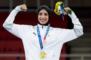 تتويج البطلة المصرية فريال أشرف بالميدالية الذهبية فى أولمبياد طوكيو 2020